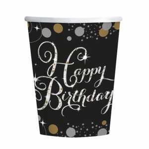 amscan Pappbecher Happy Birthday Sparkling gold 250ml 8 Stück