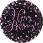 amscan Pappteller Happy Birthday Sparkling schwarz/pink...