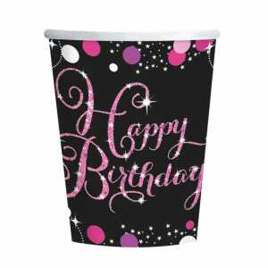 amscan Pappbecher Happy Birthday Sparkling pink 250ml 8 Stück