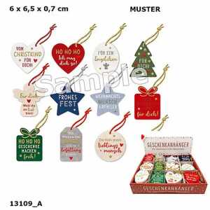 DEPESCHE Geschenkanhänger Weihnachten 65x60x7mm 12fach sortiert