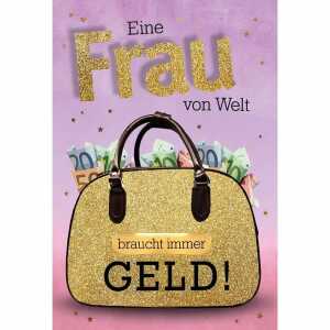 Eulzer Gutscheinkarte Eine Frau von Welt Tasche Geld Glimmereffekt