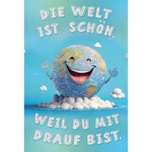 Glückwunschkarte Allgemein die Welt ist schön Weltkugel Glimmereffekt
