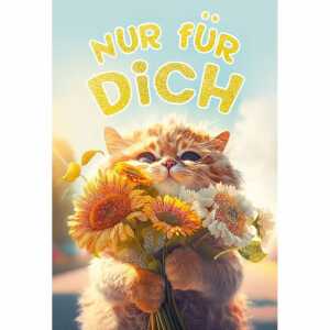 Eulzer Glückwunschkarte Allgemein Katze Blumenstrauß Glimmereffekt