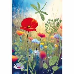 Kurt Eulzer Grußkarte Blanko bunte Blumen Libelle