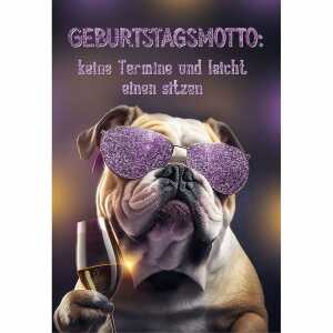 Kurt Eulzer Glückwunschkarte Geburtstag Dogge Brille Sekt