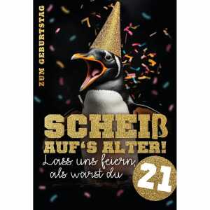 Kurt Eulzer Glückwunschkarte Geburtstag Pinguin Partyhut Konfetti