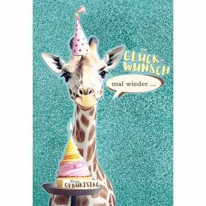 Kurt Eulzer Glückwunschkarte Geburtstag Giraffe Partyhut Torte