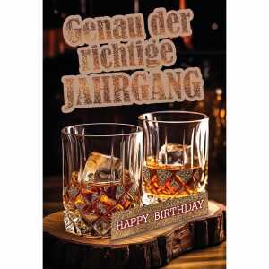 Kurt Eulzer Glückwunschkarte Geburtstag Holzscheibe Whisky Gläser