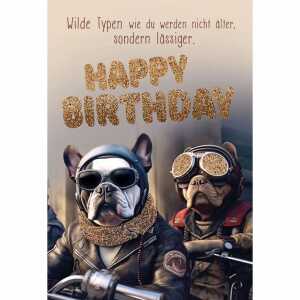 Kurt Eulzer Glückwunschkarte Geburtstag Hunde Biker Brillen