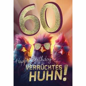 Kurt Eulzer Glückwunschkarte 60.Geburtstag bunte Hühner