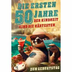 Kurt Eulzer Glückwunschkarte 50. Geburtstag Faultier Cocktail