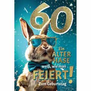 Kurt Eulzer Glückwunschkarte 60. Geburtstag Hase Brille