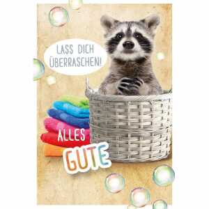 Kurt Eulzer Gutscheinkarte Pop-up Waschbär Korb Handtücher