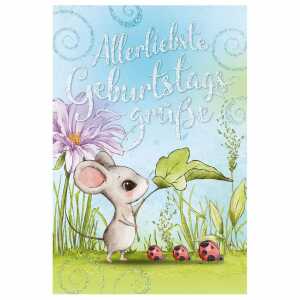 Glückwunschkarte Geburtstag Kinder Pop-up Blumen Mäuse Marienkäfer