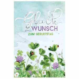 Glückwunschkarte Geburtstag Pop-up Klee Blüten Marienkäfer Wegweiser