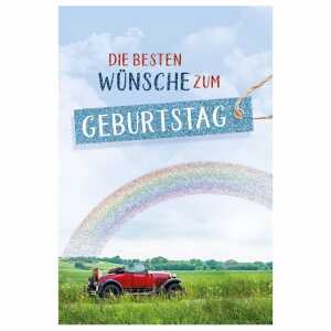 Glückwunschkarte Geburtstag Regenbogen Auto Luftballons