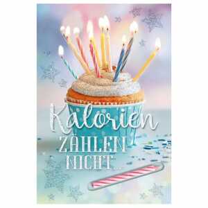 Glückwunschkarte Geburtstag Muffin Kerzen geklebt Ausstanzung