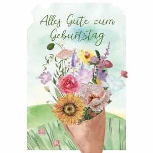 Glückwunschkarte Geburtstag Blumenstrauß Fahrrad Hund Glimmereffekt