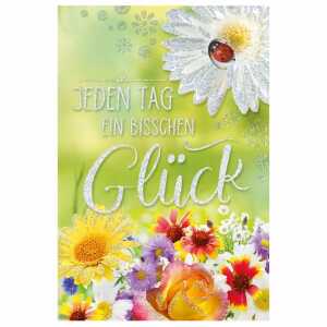 Glückwunschkarte Geburtstag bunte Blumen Accessoires Marienkäfer