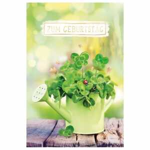 Glückwunschkarte Geburtstag Pop-up Gießkanne Kleeblätter großer Klee