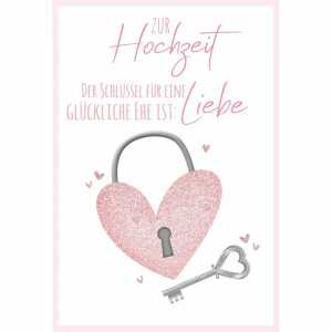 Glückwunschkarte Vermählung Pop-up Herz Schlüssel Glimmereffekt