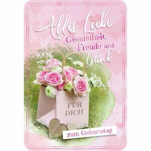 Glückwunschkarte Geburtstag Papiertüte Rosen abgerundete Ecken