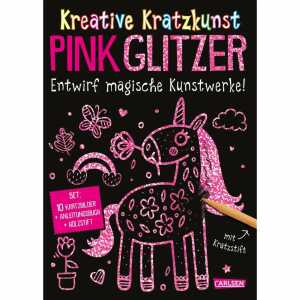 CARLSEN Kratzbilder-Set Kreative Kratzkunst Pink Glitzer
