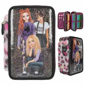 TOPModel Federtasche REBEL KITTY 3-Fach gefüllt lila schw 7,5x13x20cm