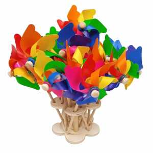 Windmühle auf Holzstab mehrfarbig