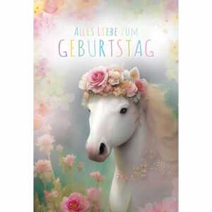 Kurt Eulzer Glückwunschkarte Geburtstag Pferd Blumen