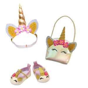 Puppen-Accessoires Glitzer-Einhorn Ballerina Tasche u Haarband 38-45cm