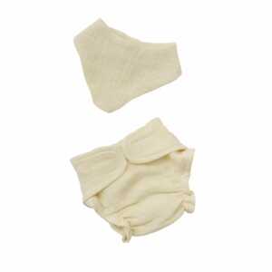 Puppen-Babyset Stoffwindel u Lätzchen ecru 28-35cm 100% Bio-Baumwolle