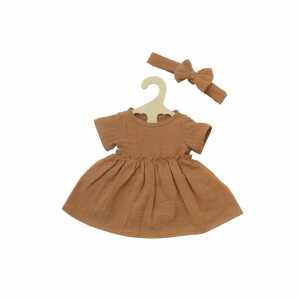 Puppenkleid m Rüschen und Haarband karamell 28-35cm 100% Bio-Baumwolle