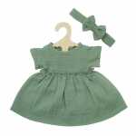 Puppenkleid m Rüschen u Haarband salbeigrün...