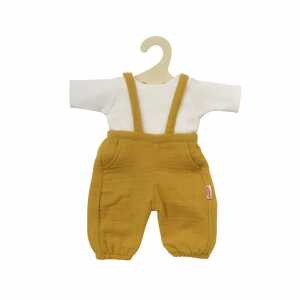 Puppen-Latzhose m weißem T-Shirt honiggelb 35-45cm 100% Bio-Baumwolle