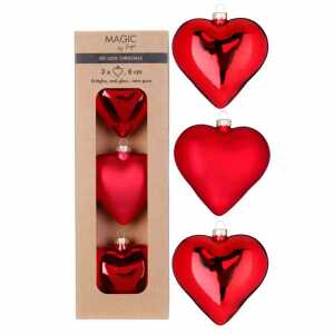 Weihnachtsbaumschmuck Herz Merry Red rot 8cm 3 Stück