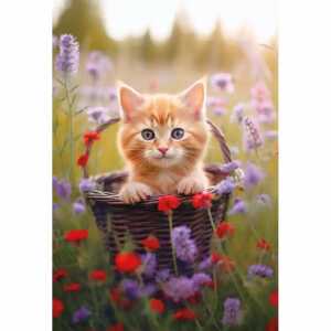 Kurt Eulzer Glückwunschkarte Blanko Weidekorb Katze