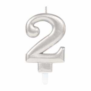 amscan Zahlenkerze 2 Sparkling Celebrations silber 9,3cm