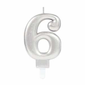 amscan Zahlenkerze 6 Sparkling Celebrations silber 9,3cm