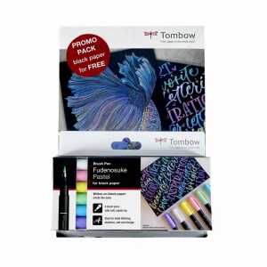 Brush Pen Fudenosuke pastel 6er Set + schwarzes Papier gratis