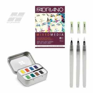 HONSELL Mixed Media Bundle mit Block, Aquarellkasten Wassertankpinsel