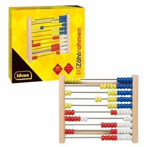 Idena Zählrahmen mit 100 Holzperlen rot weiß blau gelb 21x18x4cm