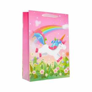 Idena Geschenktasche Kinder Motiv Einhorn mehrfarbig 25x9x34cm