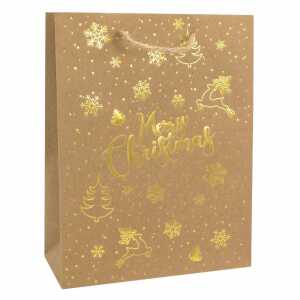 Geschenktasche Weihnacht Merry Christmas Kraftpapier braun 25x8,5x34cm