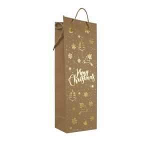 Idena Flaschentasche Weihnachten Merry Christmas braun 12x9x36cm
