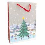 Geschenktasche Winterszene mit Tannenbaum mehrfarbig...