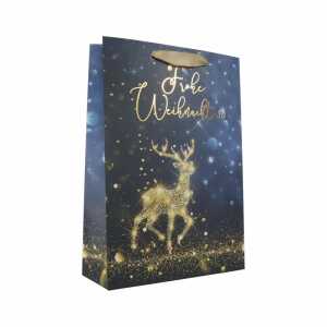 Idena Geschenktasche Weihnachten schwarz/gold 25x9x34cm