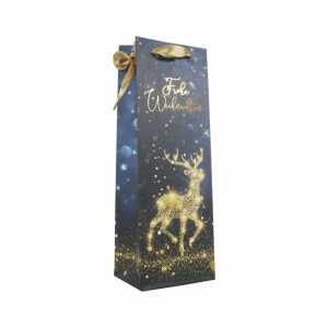 Idena Flaschentasche Weihnachten schwarz/gold 12x9x36cm