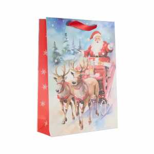 Geschenktasche Weihnachten Santa auf Schlitten mehrfarbig 25x9x34cm