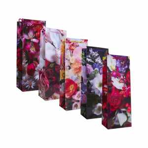 Idena Flaschentasche classic Blumen glänzend 12,5x35x9cm sortiert